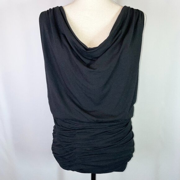 Laundry by Shelli Segal Jersey Top Size M Black Sleeveless Hip Rouching - Picture 1 of 8
